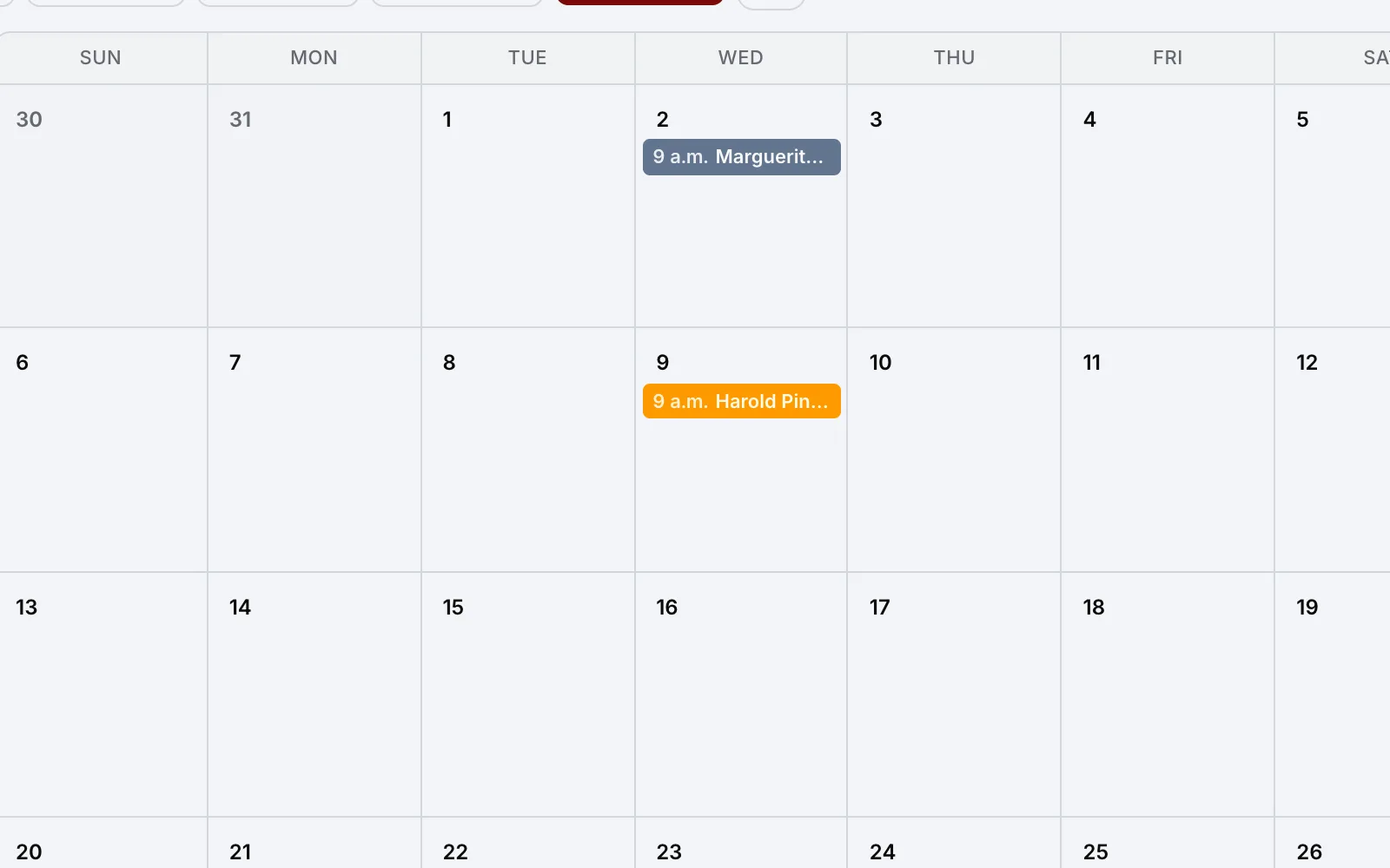 The month view in Daybook with the month’s jobs booked in.