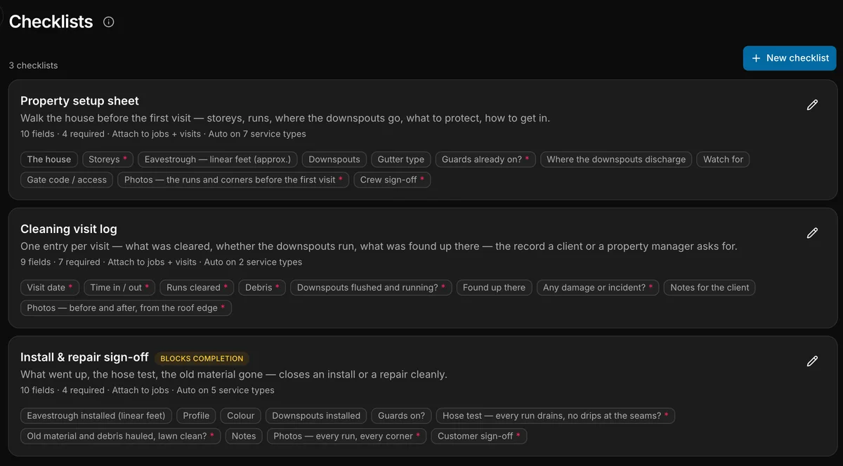 The checklists in Daybook: “Property setup sheet” and “Cleaning visit log”.